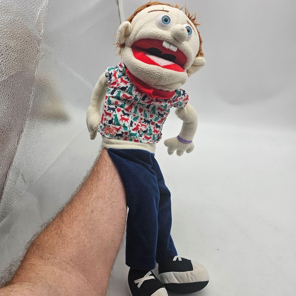 Silly Puppets Boy Hand Puppet Plush Cat Shirt Blue Pants Soft Kids Toy